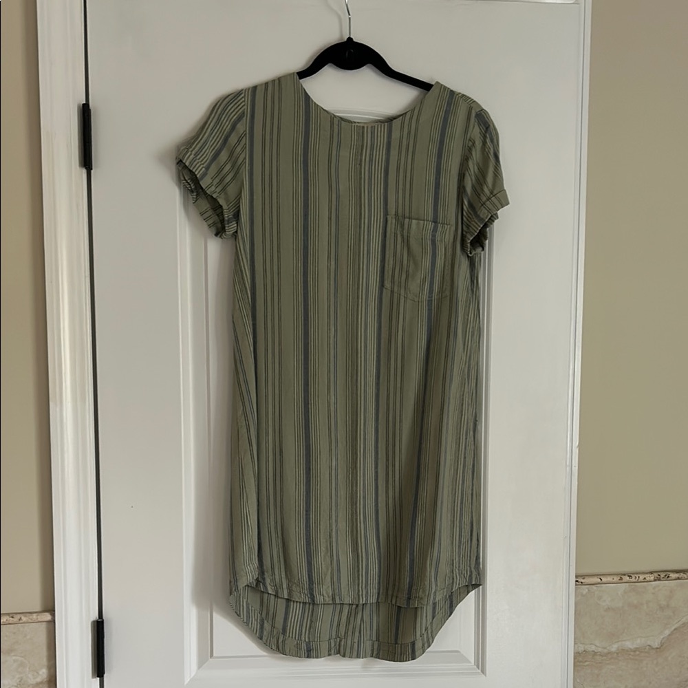 Striped Green and Gray T-Shirt Dress